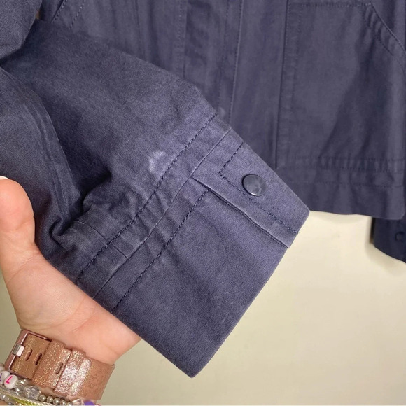 J. Crew Navy Blue Stripe Lined Cotton Nautical Rain Jacket Size Medium - Picture 4 of 8